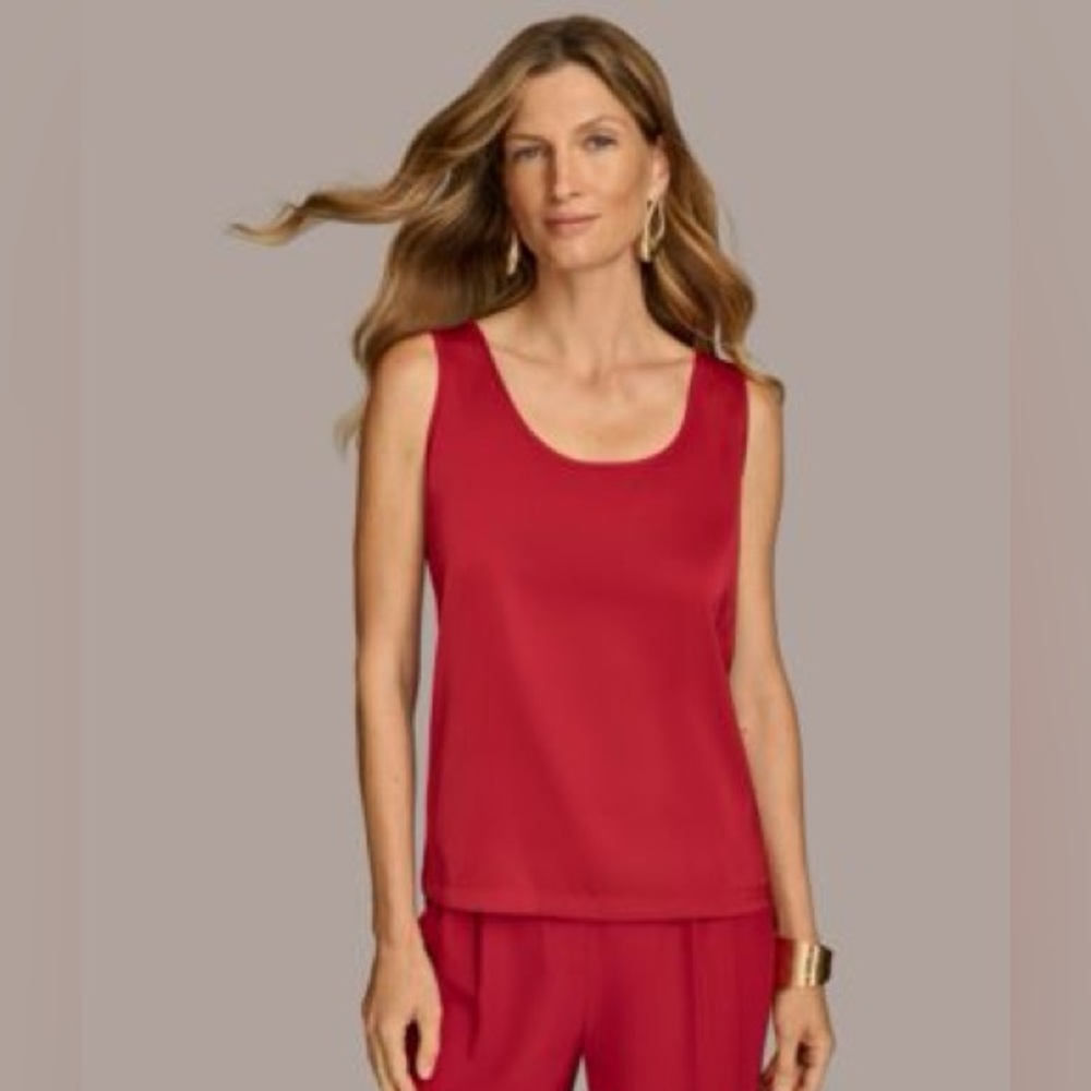 Donna Karan Elegant Red Sleeveless Top size XL silk